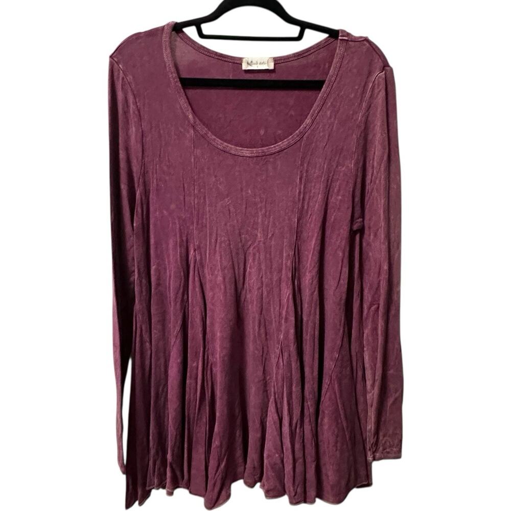 Altar'd State Purple Washed Long Sleeve Tunic Top Women's L Scoop Neck Flowy